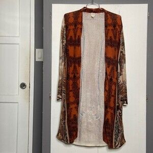 Chico's Women's Open Knit Long Cardigan Sweater Size 3 Boho hippy mandala
